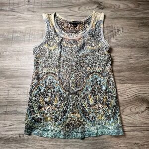 Mirror Image Tank Top Womens Small Blue Paisley Rhinestone Boho Sleeveless Tee‎